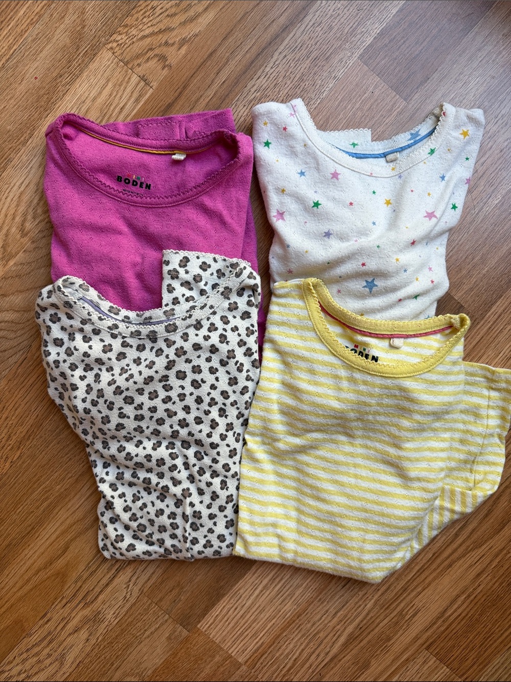 Mini Boden Girls' Mixed Pajama Tops - Pink, White Star, Leopard, Yellow Stripe